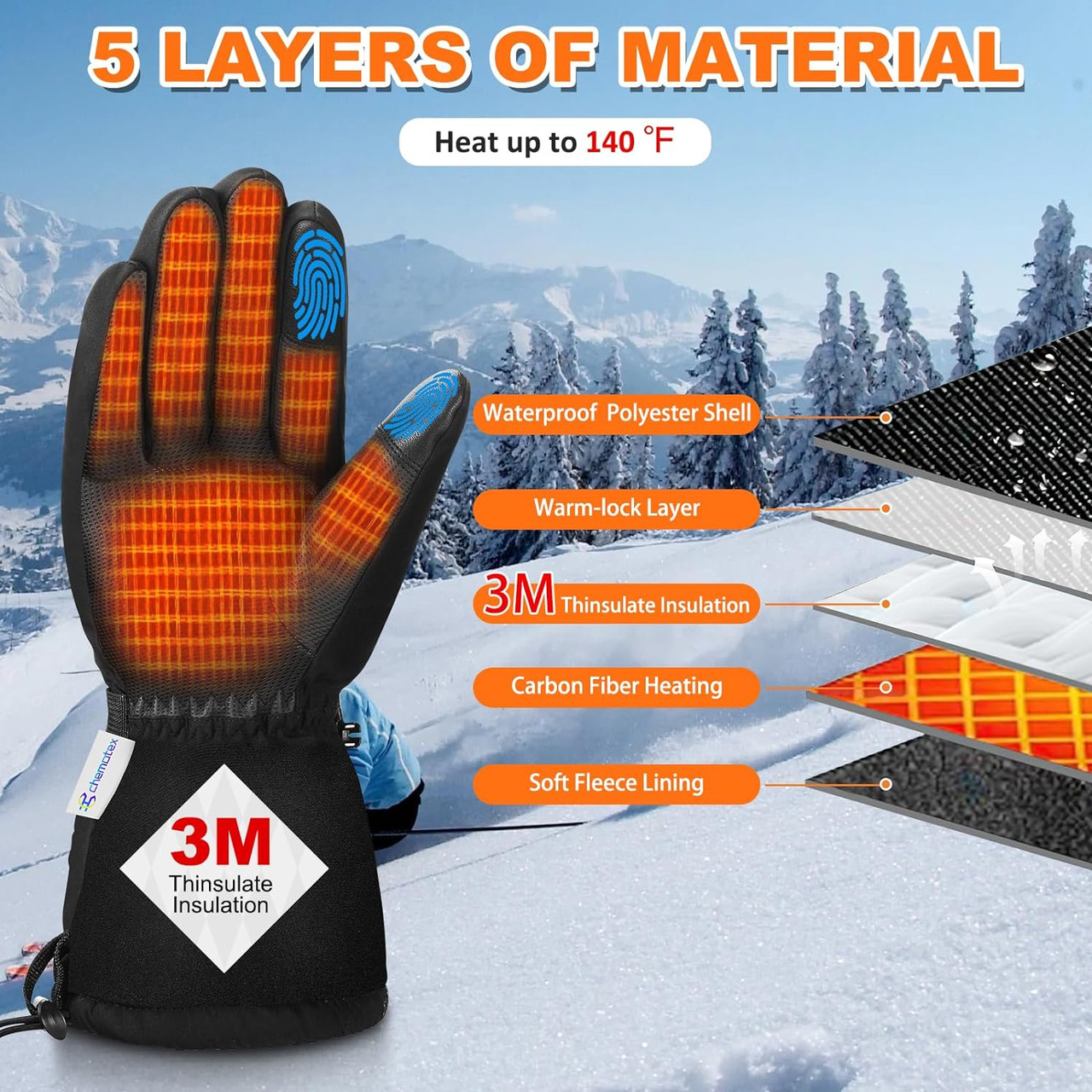 Heated Gloves for Men & Women Rechargeable 7.4V 8000mah Lasts 8 Hours,  Electric Heated Gloves with 3 Temperature Levels & Touchscreen Waterproof  Winter Gloves for Skiing, Fishing, Hiking - G & S Safety Products