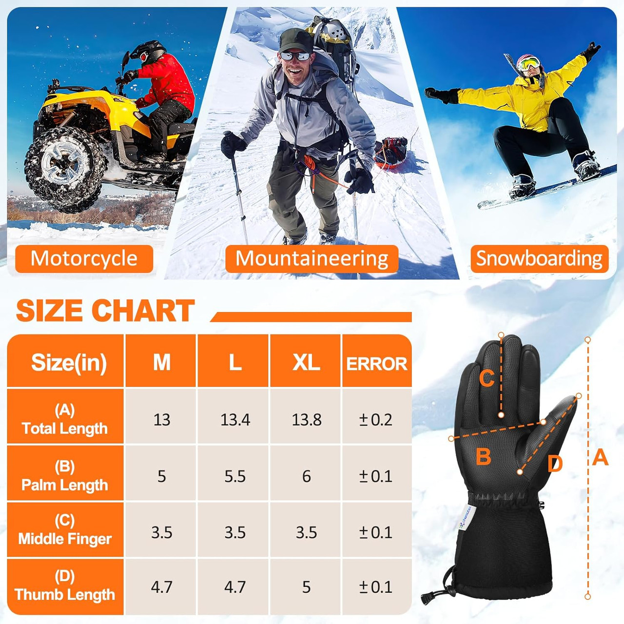 Heated Gloves for Men & Women Rechargeable 7.4V 8000mah Lasts 8 Hours, Electric Heated Gloves with 3 Temperature Levels & Touchscreen Waterproof Winter Gloves for Skiing, Fishing, Hiking