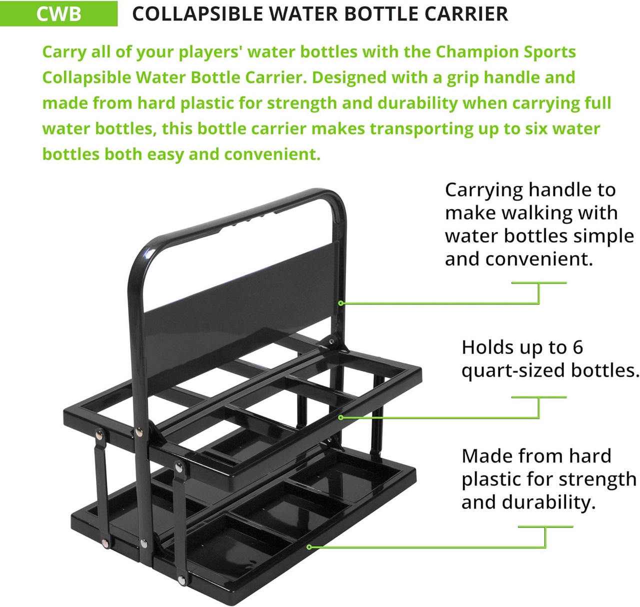 Black Champion Sports Collapsible 6 Water Bottle Carrier, Standard