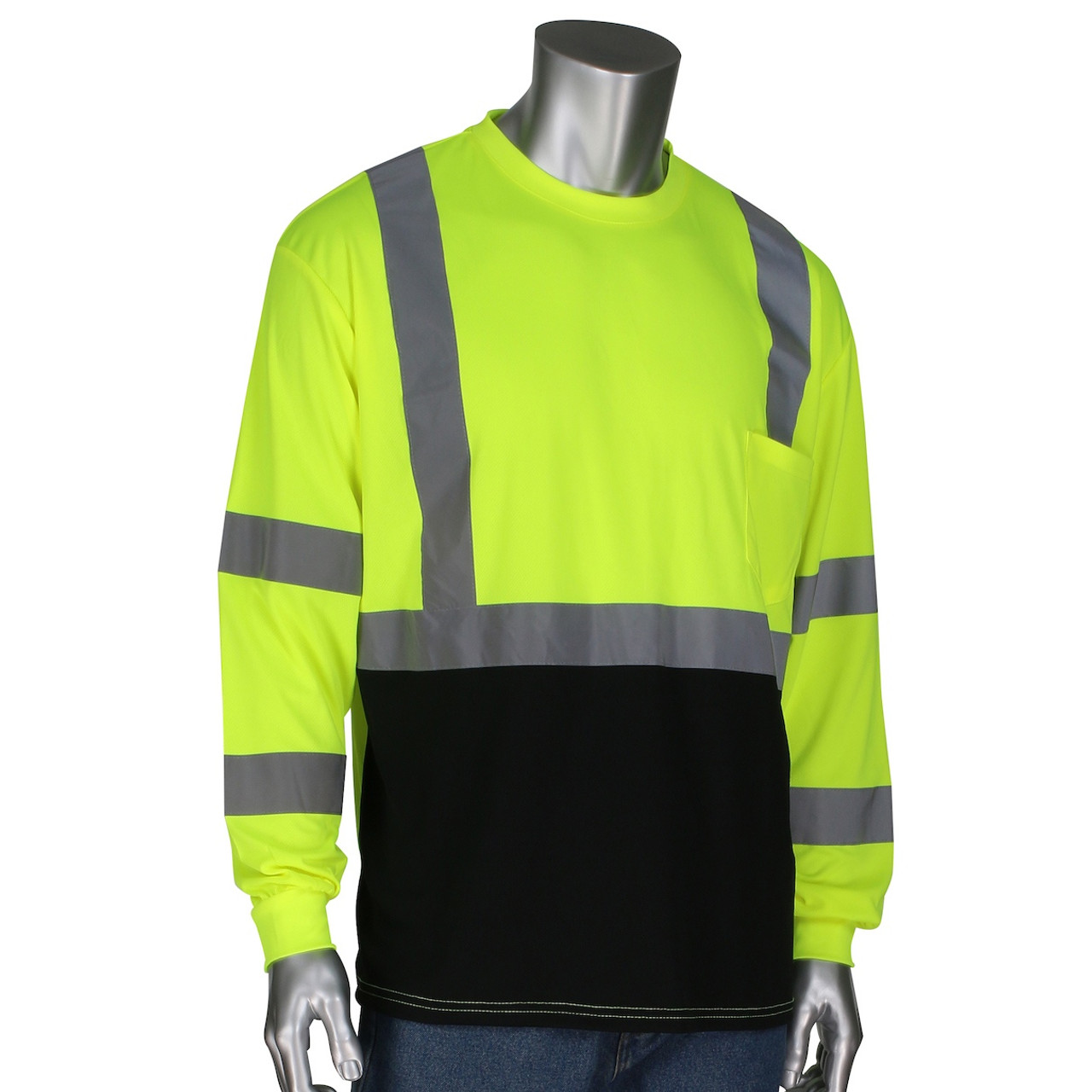 PIP 313-1390B Type R Class 3 Long Sleeve Safety Shirt with 50+ UPF Sun Protection - Yellow/Lime
