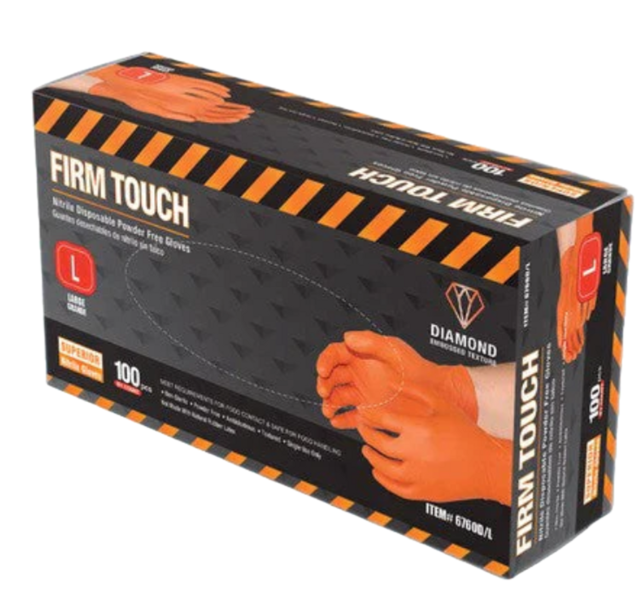 FIRM TOUCH 8 Mil Orange Nitrile Diamond Embossed Disposable Industrial Grade Powder Free (1 CASE)