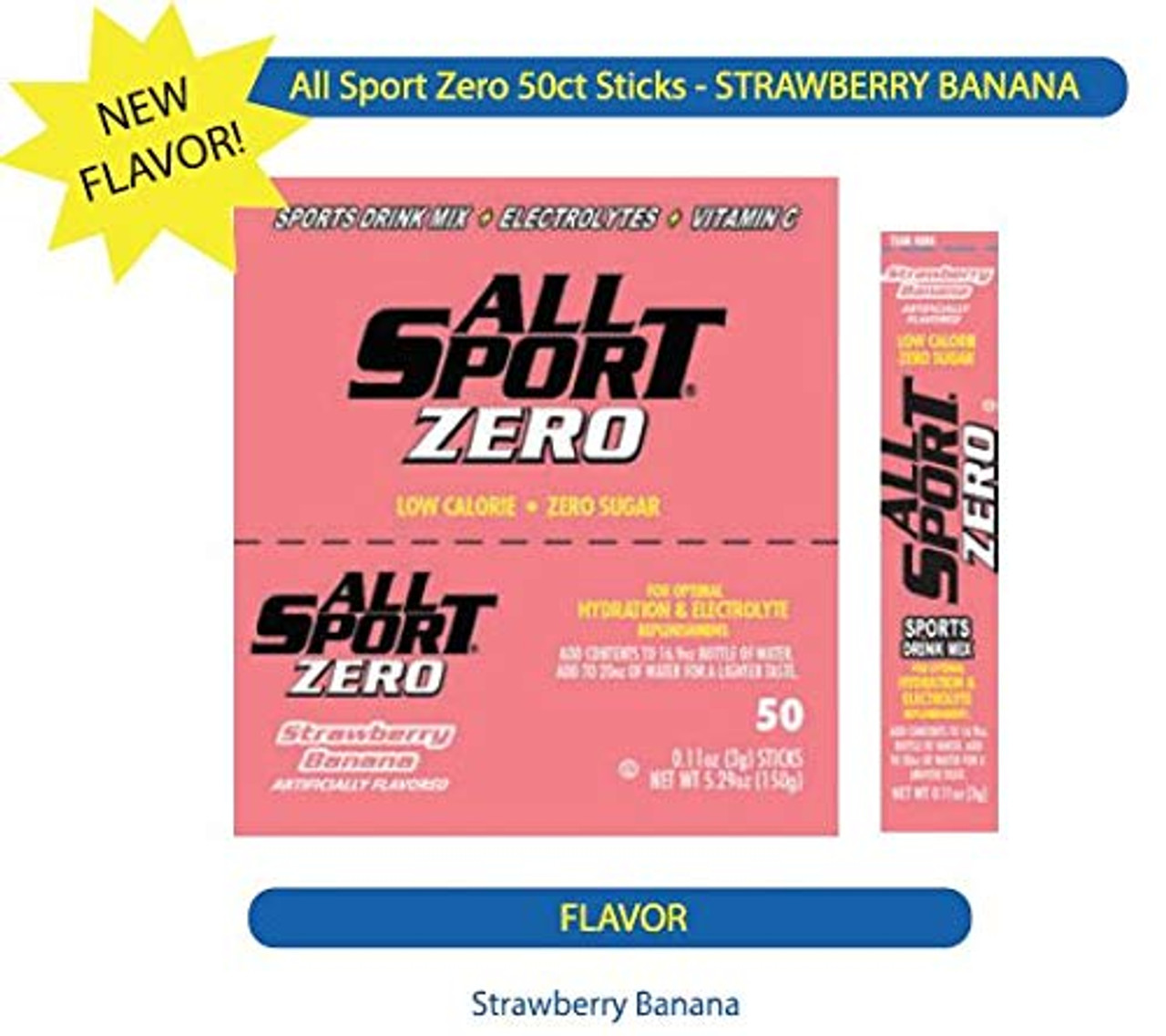 All Sport Powder Hydration (Strawberry Banana) Stick, Zero Calorie, Performance Electrolyte Drink Mix, Sugar Free, 2x Potassium, 50 CT