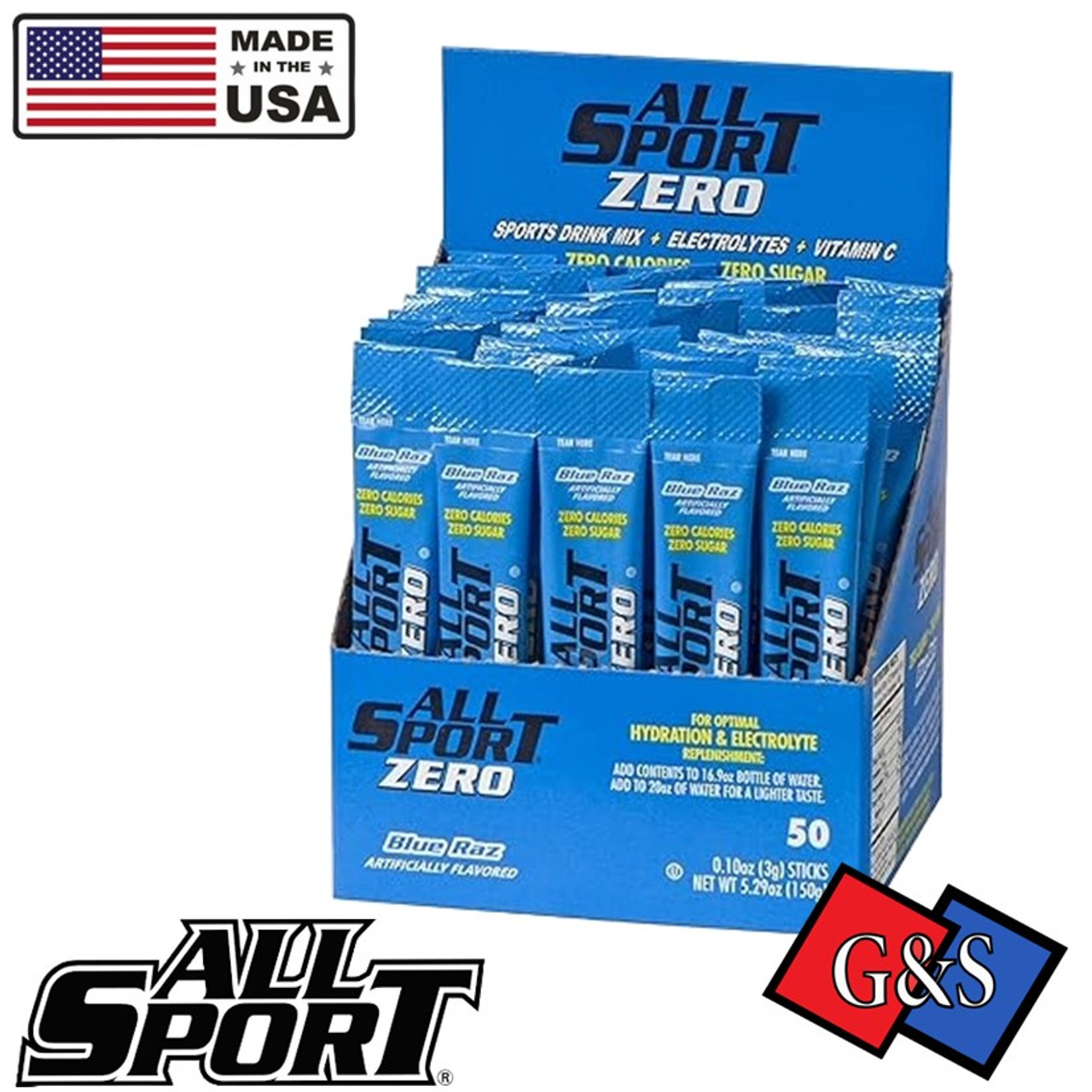 All Sport Powder Hydration Stick,(BLUE RAZ )Zero Calorie, Performance Electrolyte Drink Mix, Sugar Free, 2x Potassium, 50 CT