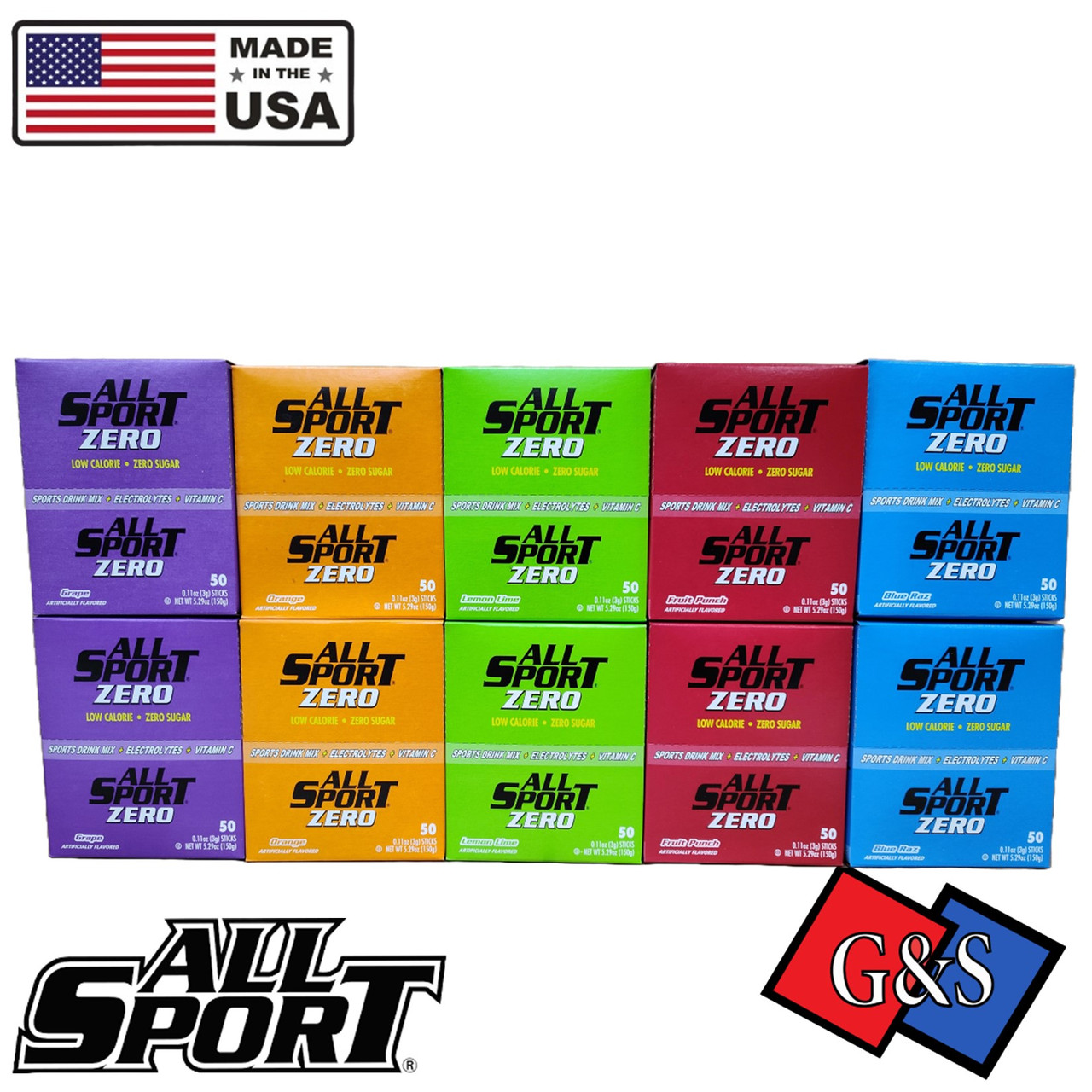 All Sport Zero Powder Sticks Variety Pack 500 Case, (10 Boxes of 50)