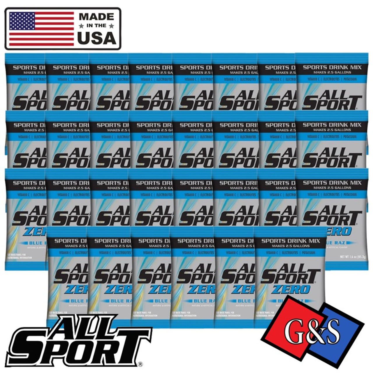 All Sport Zero (Blue Raz Zero) Electrolyte Sport Drink Mix, Sugar Free, 1.9OZ Bag Yields 2.5 Gallons, 30 Ct.