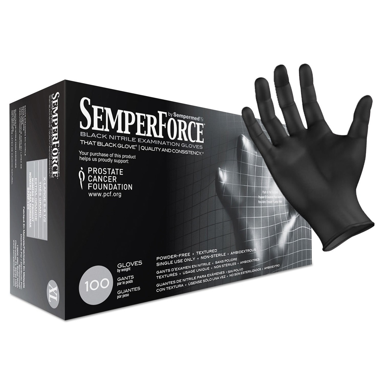 SemperForce 4mil Black Nitrile Exam Gloves Box of 100 - BKNF105