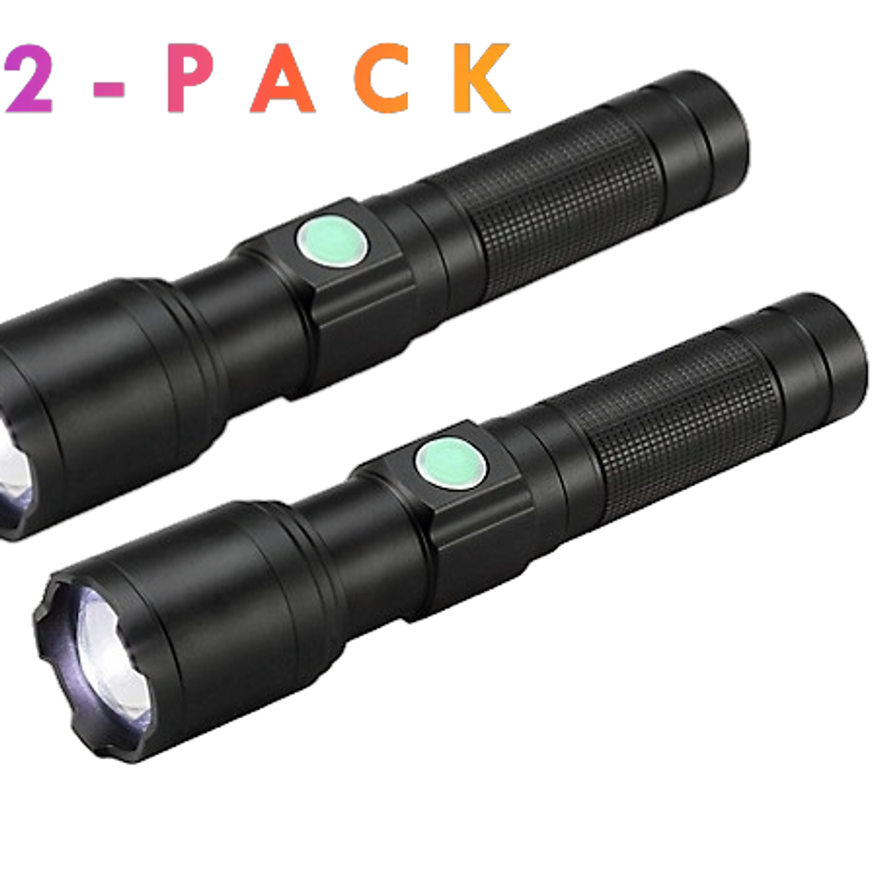 600-Lumen Rechargeable Flashlight, Black -2 PACK