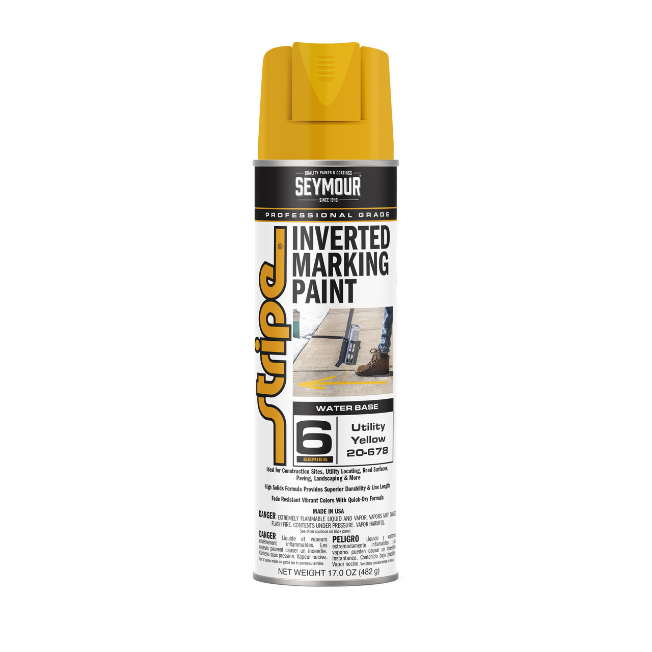 Seymour® Inverted Industrial Water Based Marking Paint - Hi Vis Utility Yellow (12 cans per case)