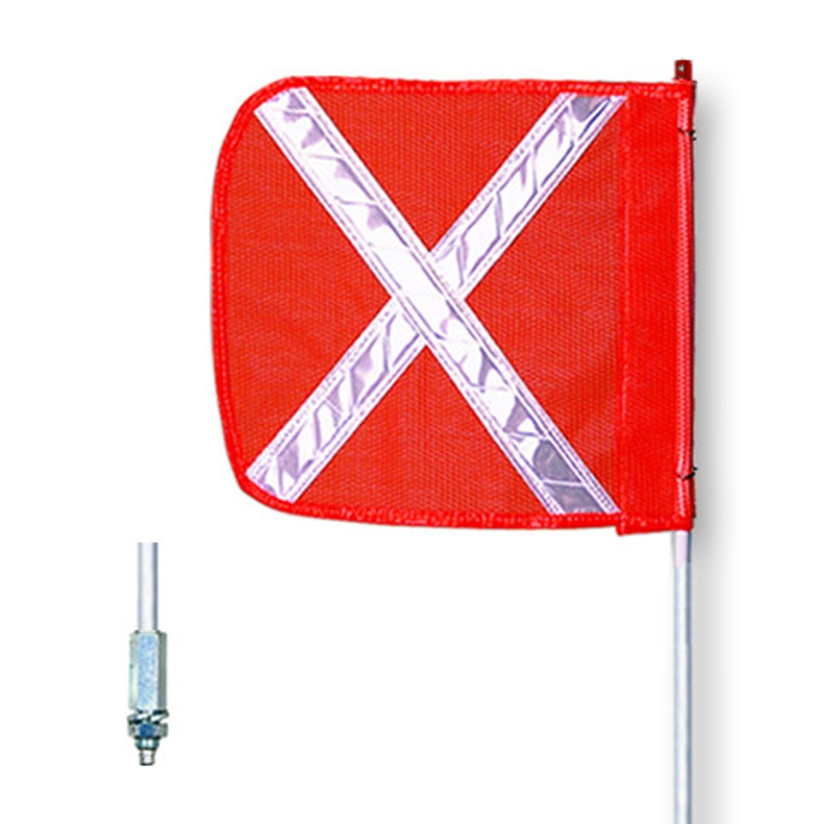 CHECKERS® 10' Warning Whip w/ Threaded Base & 12" Orange Flag w/ Reflective X