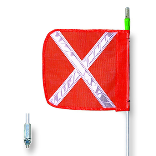 CHECKERS® 12' Lighted General-Purpose Warning Whip w/ Threaded Hex Base & 12" Orange Flag w/ White Reflective X