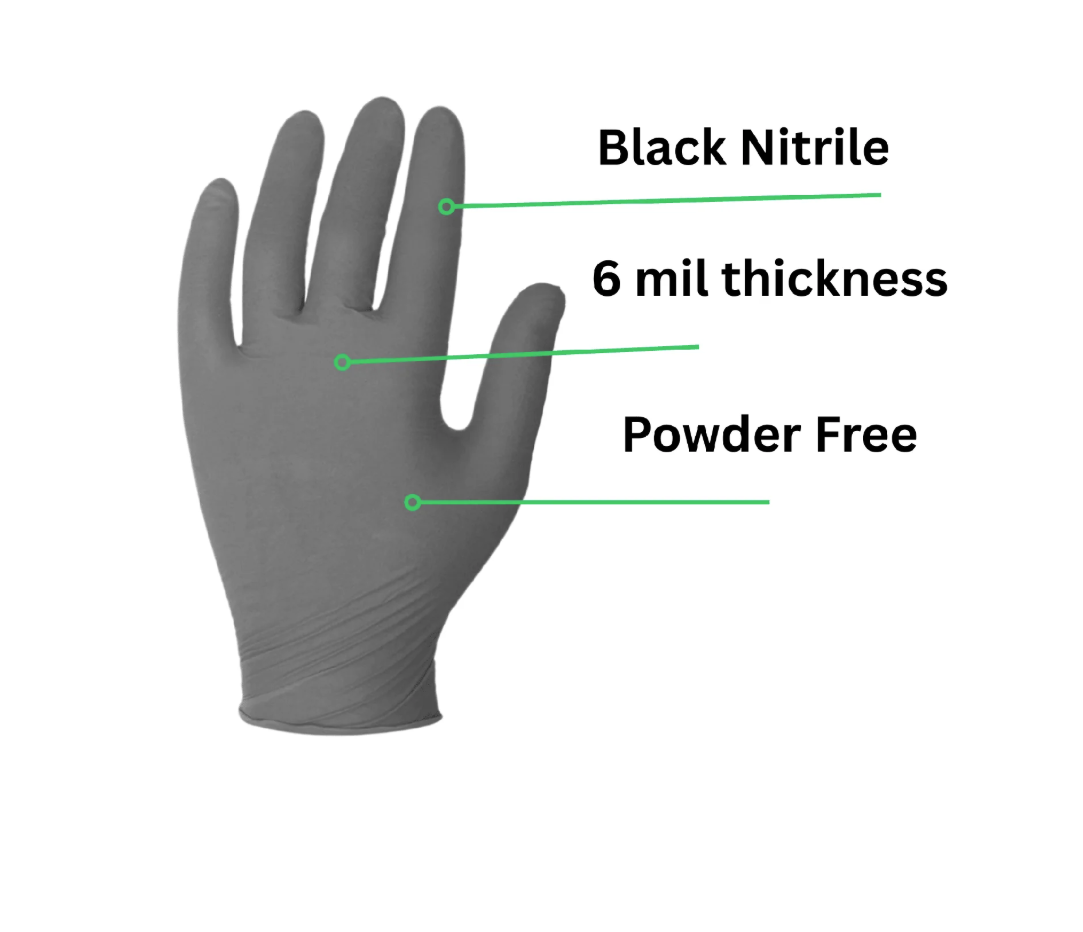 DERMATOUCH 6 Mil Black Nitrile Powder Free Disposable Gloves, 100 Pieces per box 