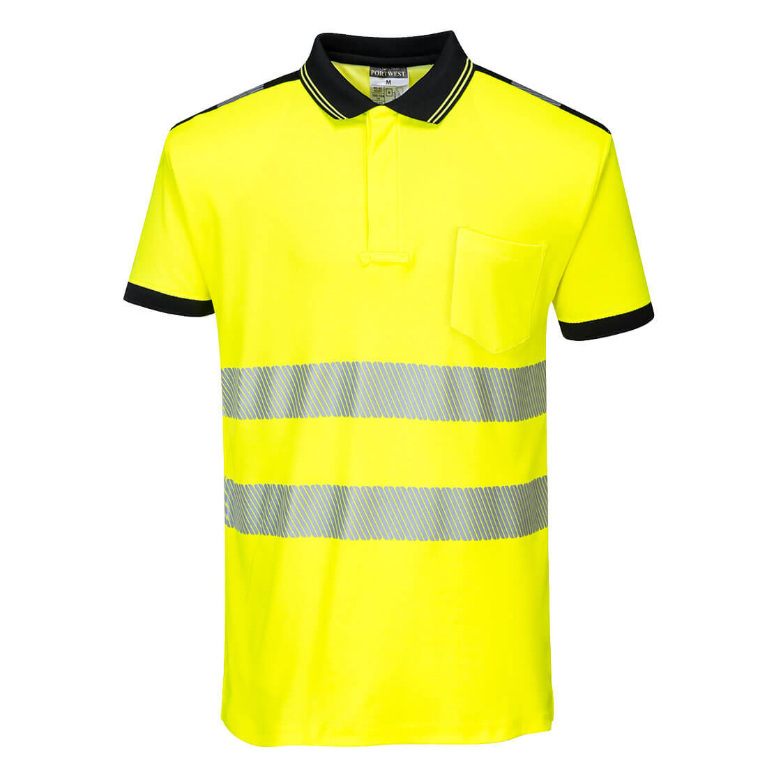 Portwest® PW3 Hi-Vis Cotton Comfort Short Sleeve Polo Shirt - Yellow/Black