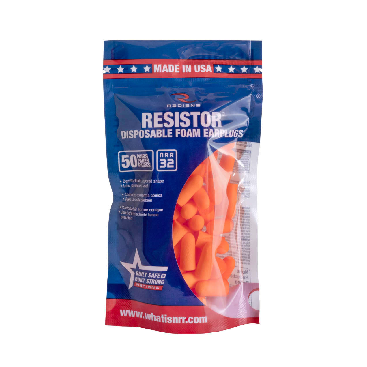 Radians Resistor® 32 Foam Earplugs - 50 Pair Bag - Uncorded