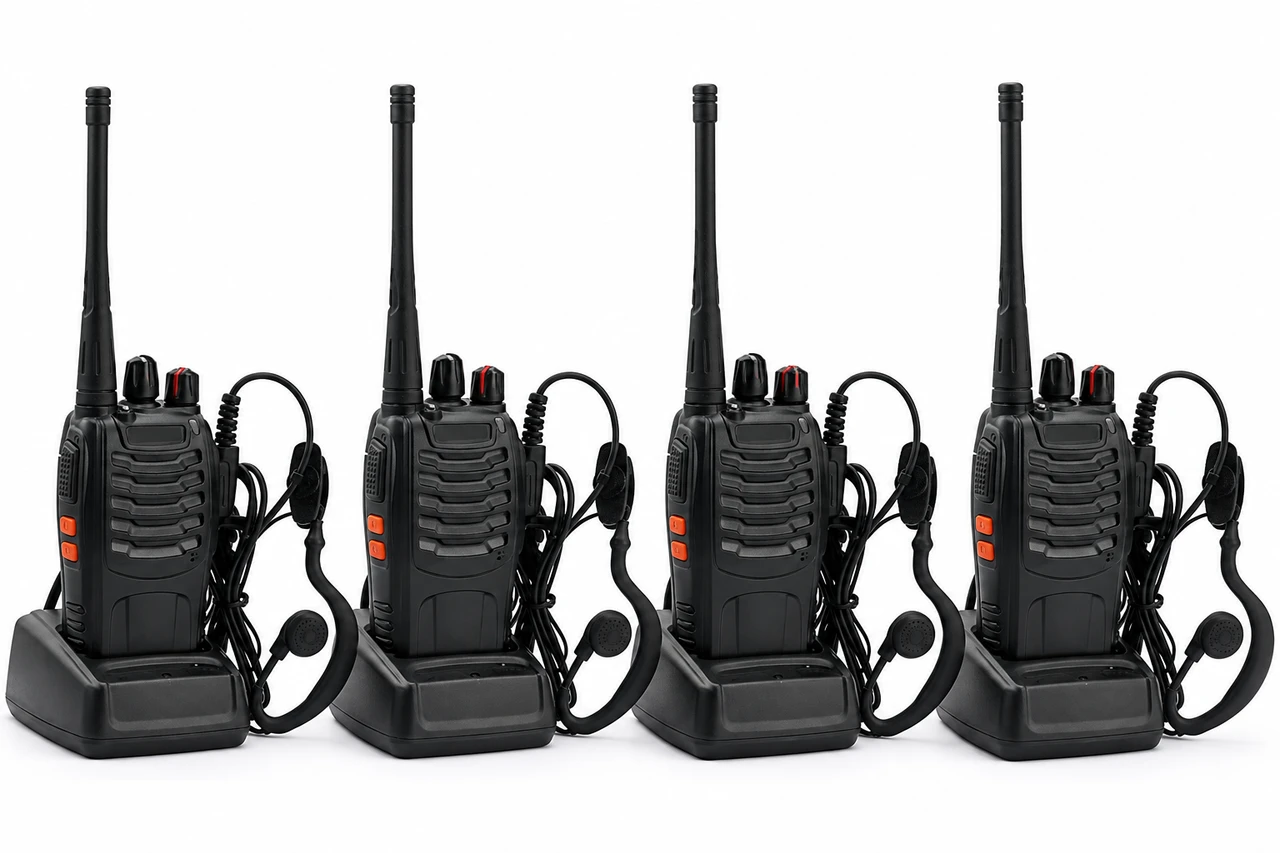 BAOFENG Long Range Walkie Talkies, 16 Channel, Rechargeable W/Flashlight Li-on Battery and Charger (4 Pack)