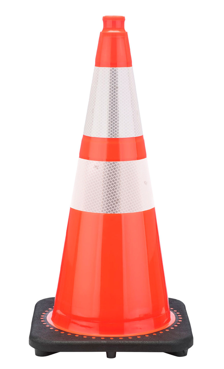 28" Orange Traffic Cone Black Base, 7 lbs w/ 6" & 4" 3M Reflective Collar