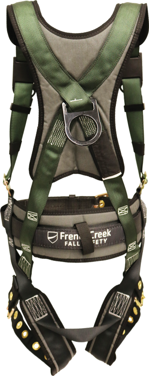 22850 Full Body Harness, Single Back Dorsal D-Ring, Waist Pad W/Removable Tool Belt, Shoulder/Back Pad, Leg Pads, Tongue Buckle Legs By FrenchCreek Production Green