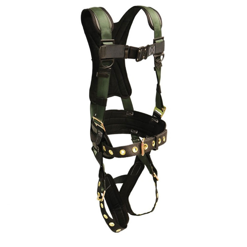 22850 Full Body Harness, Single Back Dorsal D-Ring, Waist Pad W/Removable Tool Belt, Shoulder/Back Pad, Leg Pads, Tongue Buckle Legs By FrenchCreek Production Green