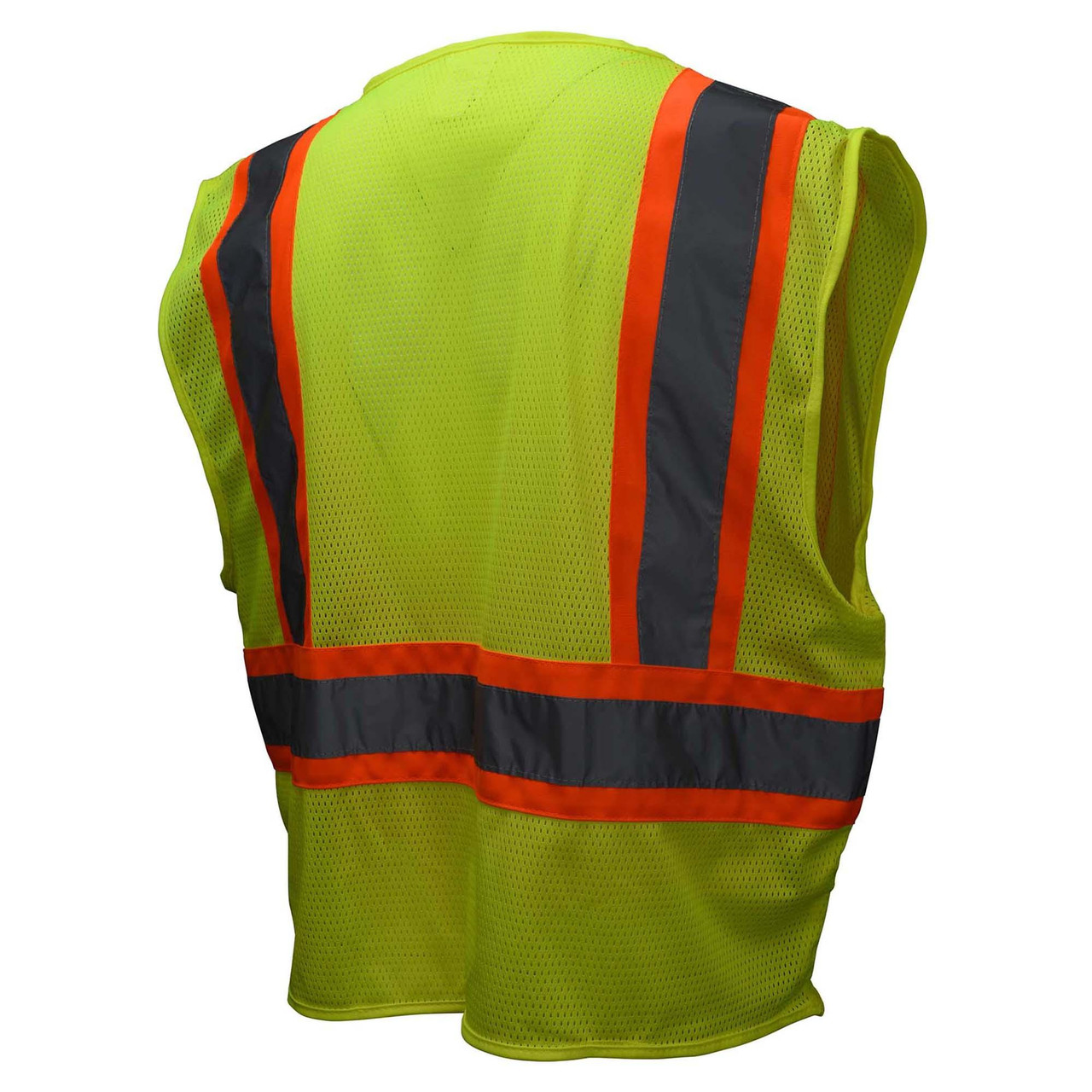 586ETOR Economy Safety Vest: Hi-Vis Orange Vest: Zip Mesh Contrasting Tape:  ANSI 2