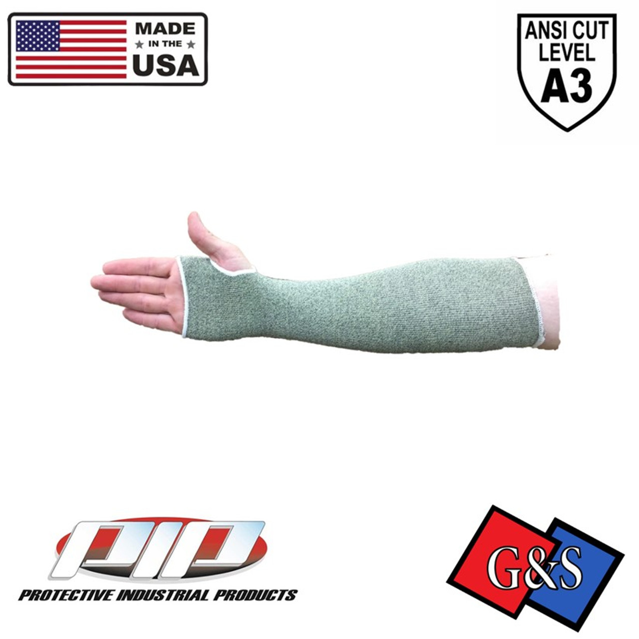 ATA® Hide-Away™ MSATA/HA-18T 1-Ply Cut-Resistant Sleeve With Thumb Hole, 18 in L, Fiber, Green