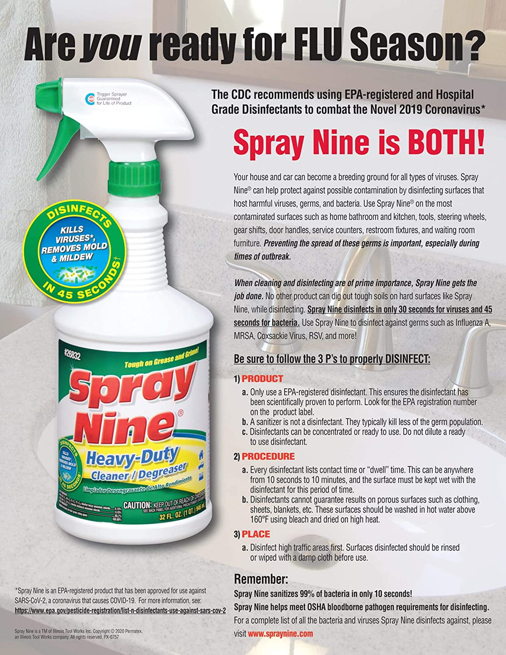 Spray Nine 26825 Multi-Purpose degreaser and Disinfectant, 22 oz.