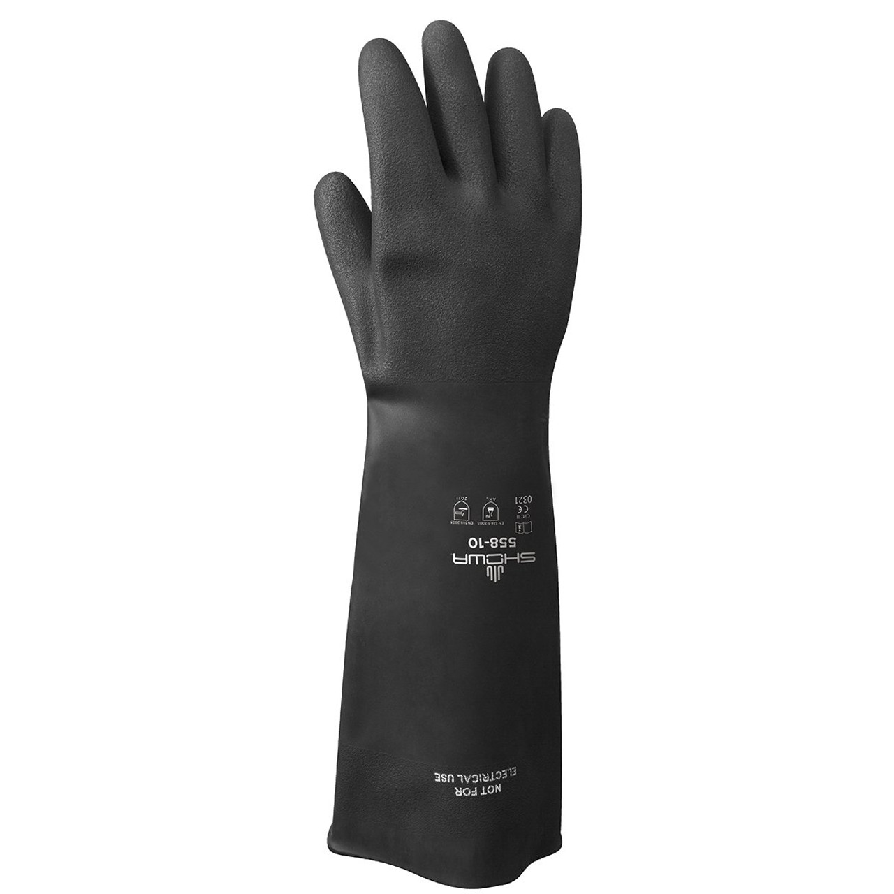 SHOWA 558 Heavy-Duty Natural Rubber Glove, Unlined, Rolled Cuff, Chemical Resistant, 40 mil Thick, 18" Length