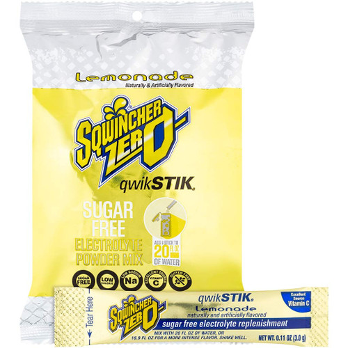Sqwincher Zero Qwik Stik Sugar Free, Lemonade, 16-20 oz (Pack of 50)
