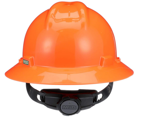MSA Safety 10021292 V Gard, Polyethylene Full Brim Hard Hat Hi-Vis Orange w/ Fas-Trac III Ratchet Suspension, Type 1 Class E