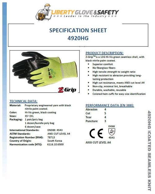 Liberty Z-GRIP® ANSI A4 HI-VIS GREEN SEAMLESS SHELL (NITRILE COATED)