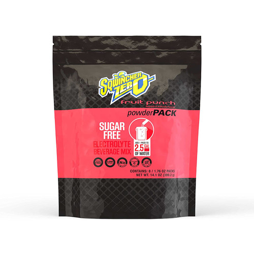 Sqwincher Zero Powder Pack Sugar Free, Fruit Punch, 2.5 gal (Bag of 8)