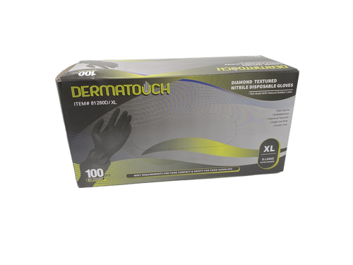 Dermatouch 8 MIL Industrial Grade Diamond Textured Powder Free Black Nitrile Gloves (100 per box)