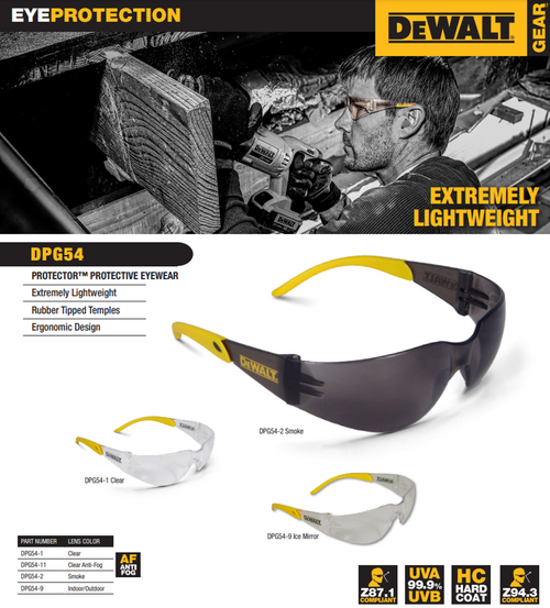 DeWalt Protector DPG54-2D Smoke, Wraparound Safety Glasses