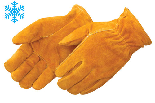 Red Fleece Lined Split Cowhide Work Gloves - Insulated Gloves  ## 8454 ##