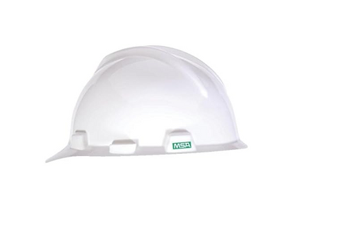 MSA Safety 475358 White V-Gard Hard Hat, Polyethylene, 4-Point Fast-Trac Ratchet Suspension
