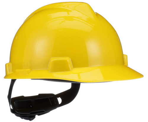 MSA Safety 475360 Yellow V-Gard Hard Hat, Polyethylene, 4-Point Fast-Trac Ratchet Suspension