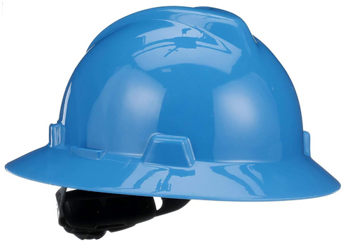 MSA Safety 475368 V Gard, Polyethylene Full Brim Hard Hat Blue w/ Fas-Trac III Ratchet Suspension, Type 1 Class E