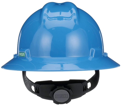 MSA 475368 Blue V-Gard Slotted Protective Hard Hats with Fas-Trac Suspension, Standard, Full Brim