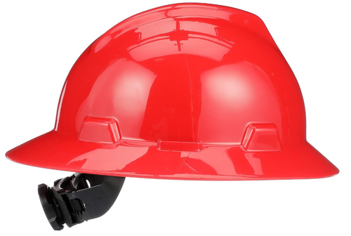 MSA Safety 475371 V Gard, Polyethylene Full Brim Hard Hat Red w/ Fas-Trac III Ratchet Suspension, Type 1 Class E