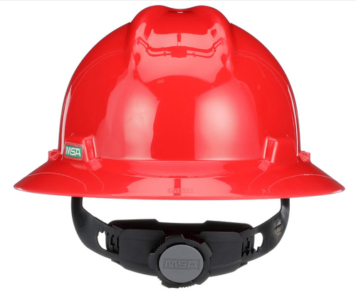 MSA 475371 Red V-Gard Slotted Protective Hard Hats with Fas-Trac Suspension, Standard, Full Brim