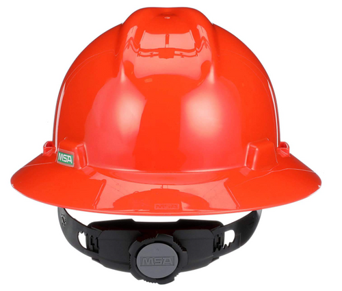 MSA 496075 Orange V-Gard Slotted Protective Hard Hats with Fas-Trac Suspension, Standard, Full Brim
