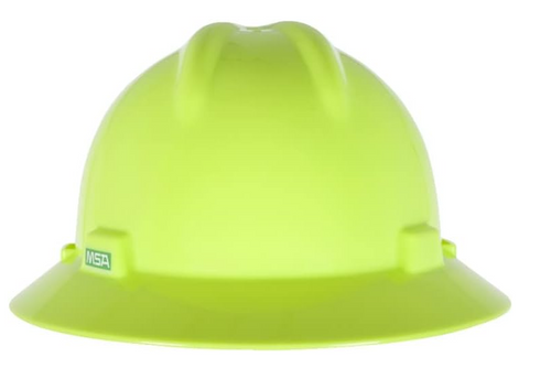 MSA 10061515 Hi-Vis Lime V-Gard Slotted Protective Hard Hats with Fas-Trac Suspension, Standard, Full Brim