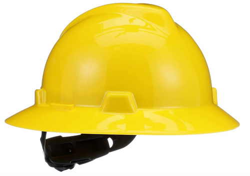 MSA Safety 475366 V Gard, Polyethylene Full Brim Hard Hat Yellow w/ Fas-Trac III Ratchet Suspension, Type 1 Class E