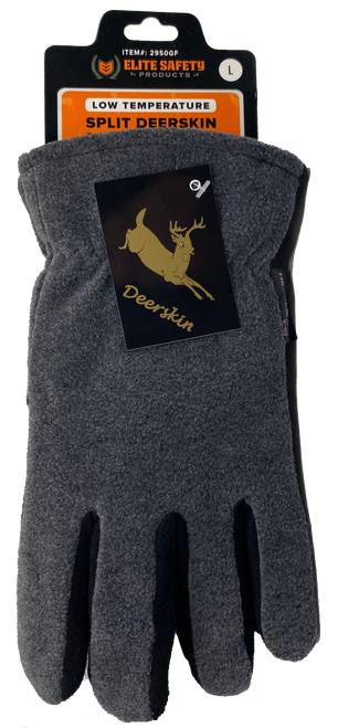 Insulated Gray Fleece Back with Deerskin Grain Palm Gloves