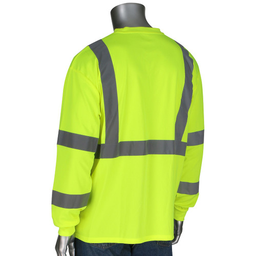 PIP 313-1390B Type R Class 3 Long Sleeve Safety Shirt with 50+ UPF Sun Protection - Yellow/Lime