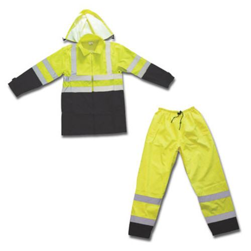 Forester 7454G Class 3 Hi-Vis Green Rain Suit w/ Black Bottoms (4XL)