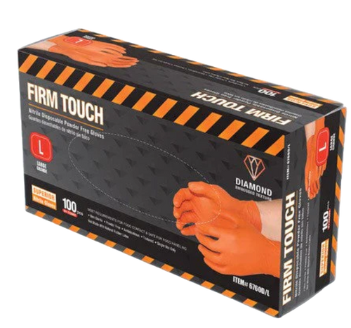 FIRM TOUCH 8 Mil Orange Nitrile Diamond Embossed Disposable Industrial Grade Powder Free (1 CASE)