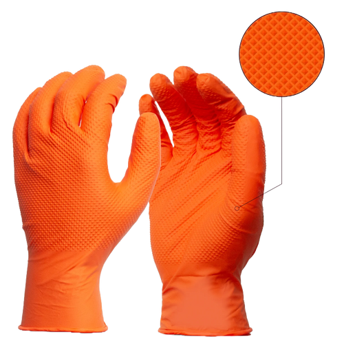 FIRM TOUCH 8 Mil Orange Nitrile Diamond Embossed Disposable Industrial Grade Powder Free (1 CASE)