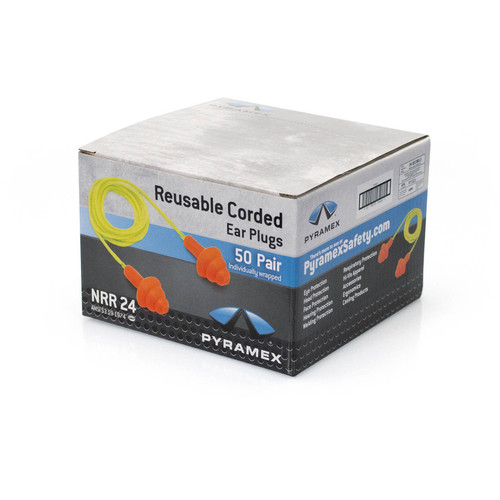 Pyramex RP3001 Reusable Corded TPR Rubber Ear Plugs - 24 NRR