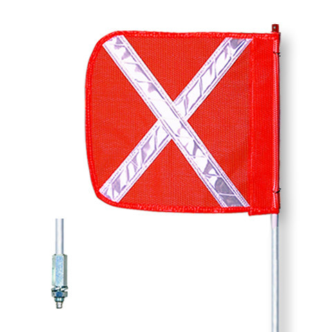 CHECKERS® 5' General-Purpose Non-Lighted Warning Whip w/ Threaded Hex Base & 12" Orange Flag w/Reflective X