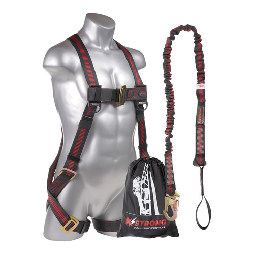 KStrong® Kapture™ Elite 5-Point Full Body Harness w/ Dorsal D-Ring, MB Legs & Integrated Shock-Absorbing Lanyard w/ One Loop & One Snap Hook 