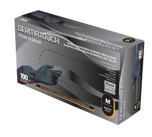 DERMATOUCH 6 Mil Black Nitrile Powder Free Disposable Gloves, 100 Pieces per box 